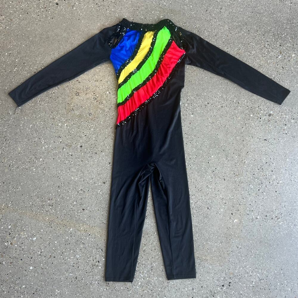80s Multicolor Block Print Sequin Unitard Jumpsuit - image 1